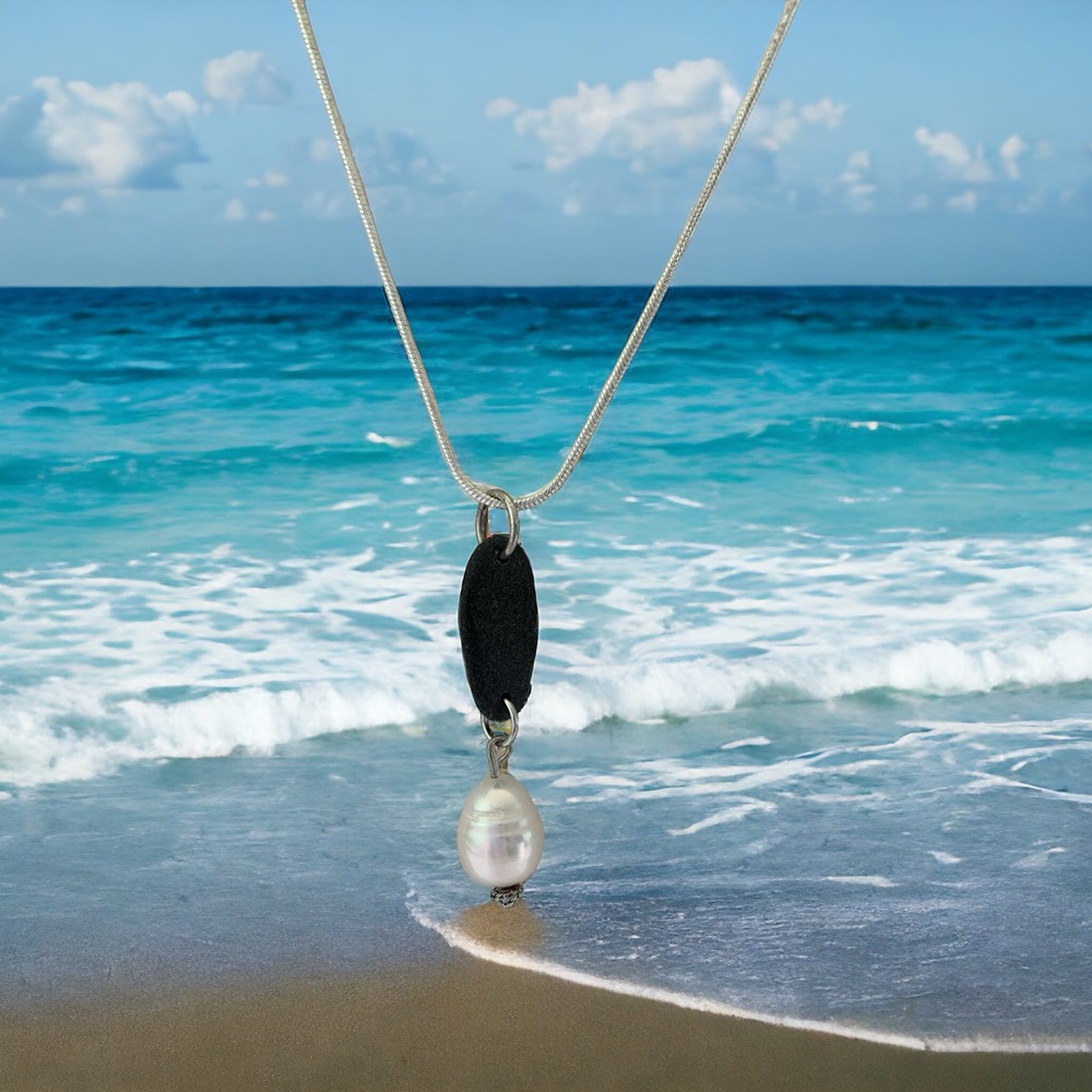 Beach rock and freshwater pearl necklace.